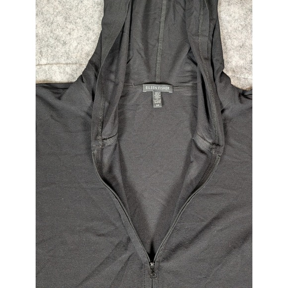 Eileen Fisher Black Zip Front Hooded Cardigan Duster Lightweight Size S - Picture 7 of 7